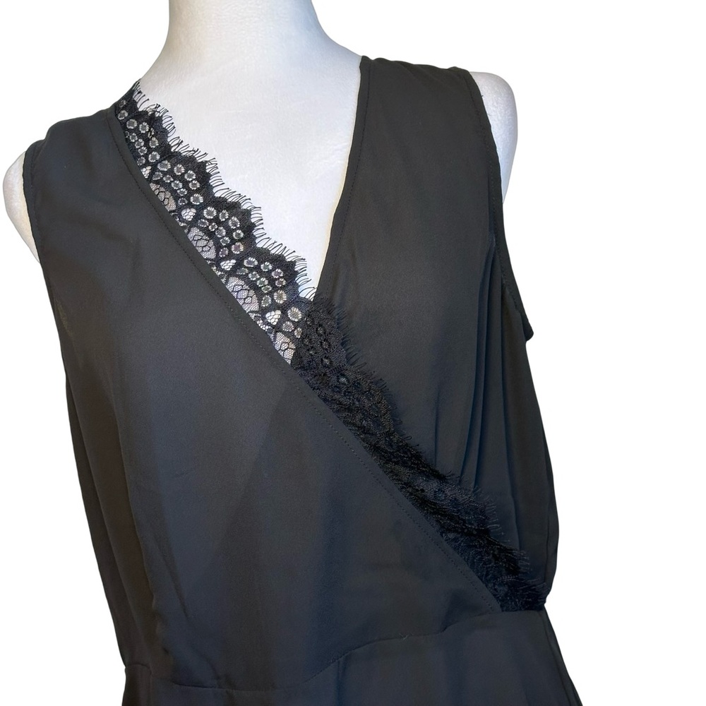 Pleione NWT Black Lace Accent Faux Wrap Sleeveless Cami Tank Top Size Medium - Picture 5 of 13